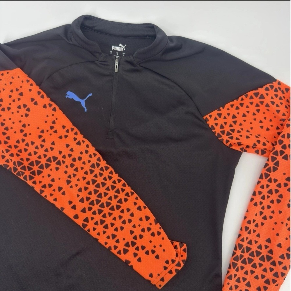 Puma DryCell Mens Large 1/4 Zip Training Top Black Orange Soccer Pullover